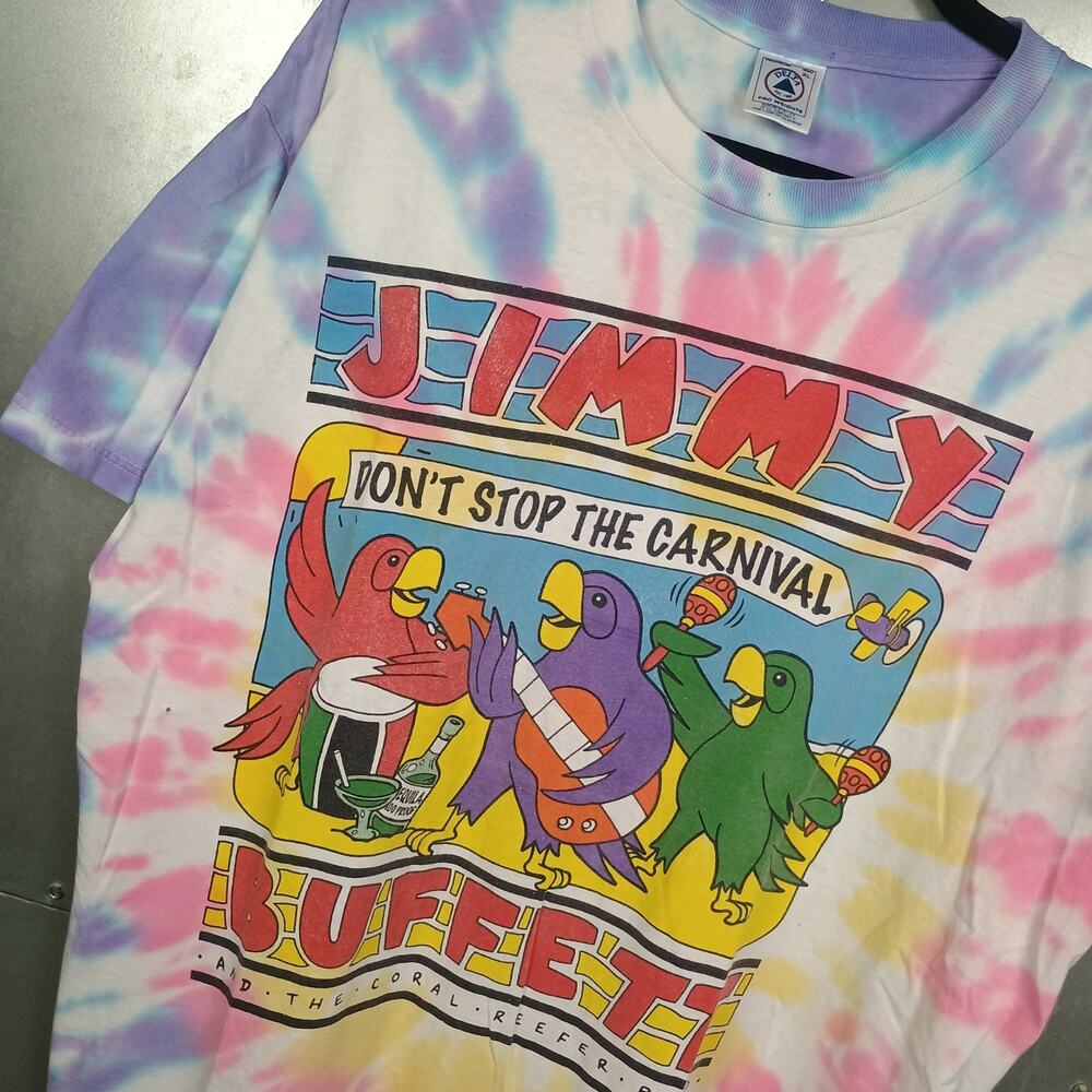 Jimmy Buffett Carnival Vintage 90s Shirt XL USA Band Tie Dye Tour Tee Art Anvil